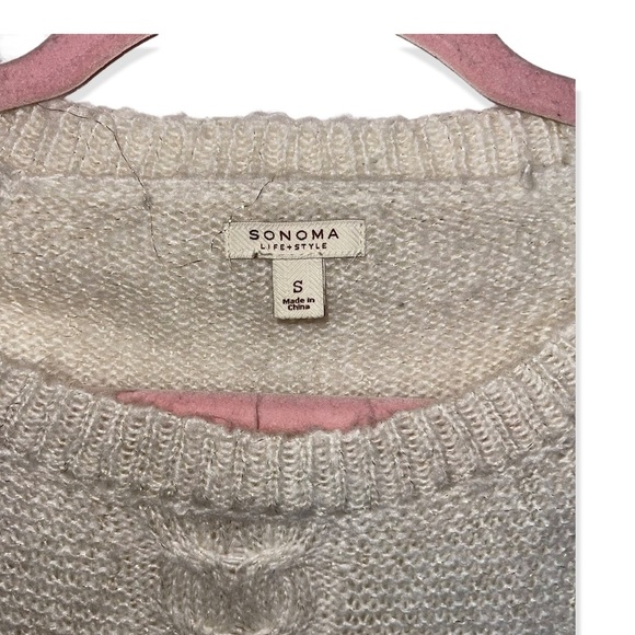 SONOMA Ivory Lightweight Cable Knit Sweater with Gold Metallic Thread S - Picture 4 of 7
